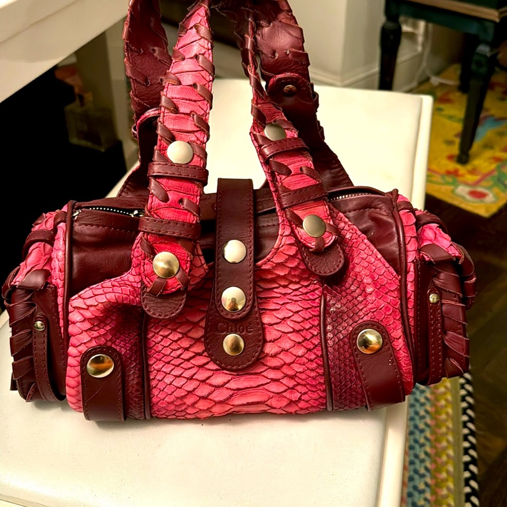 Chloe Snakeskin & Leather Bag - Pink & Maroon